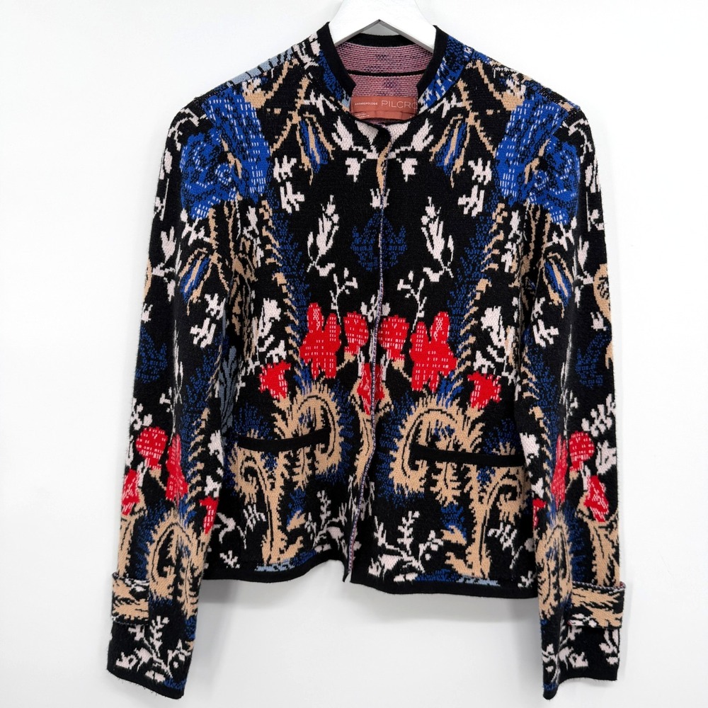 Pilcro Anthropologie Debra Cropped Cardigan Sweater Small Ornate Boho Luxe Artsy